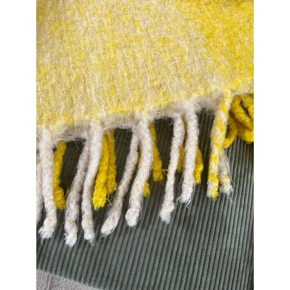 Vintage Lena Rewell 100% Mohair Yellow Made in Finland Throw Blanket